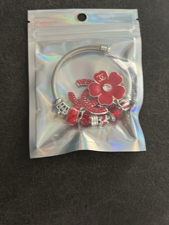 Jewelry - Red Flower Charm Bangle Bracelet - Women Jewelry
